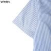 VONDA Two Piece Suit Women Short Sleeve Lapel Neck Tops and Pleated Mini Skirts Sets