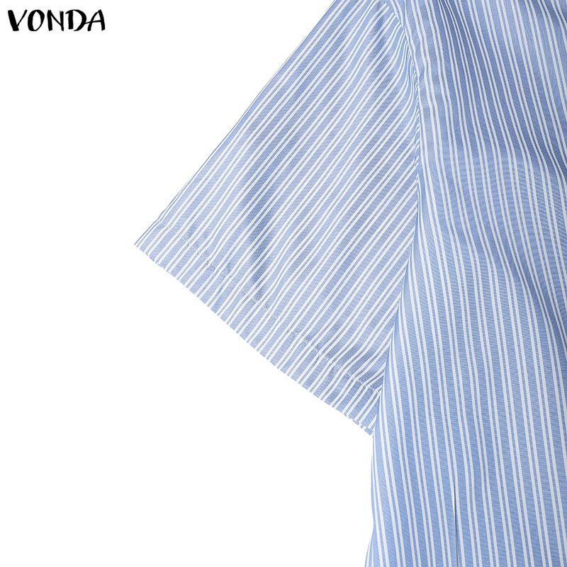 VONDA Two Piece Suit Women Short Sleeve Lapel Neck Tops and Pleated Mini Skirts Sets