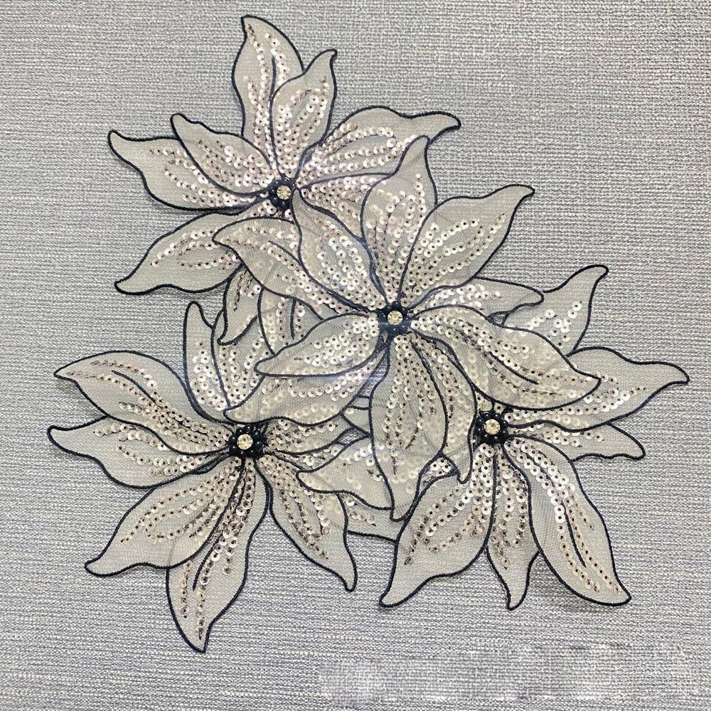 1 buc Negru Alb Floare 3D Plasă Dublu Strat Mărgele de Cristal Brodate Mărgele pentru Unghii Aplicații Decorațiune Patch Rochie de Mireasă