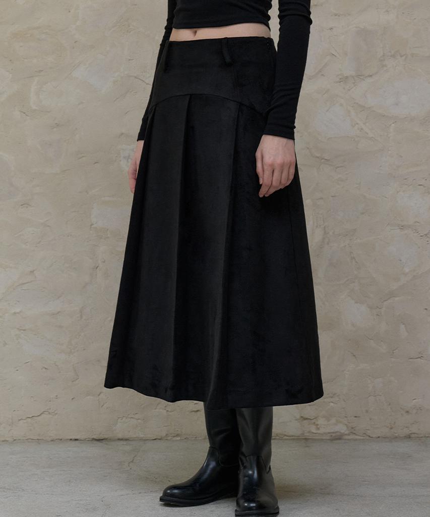 Itove Seoul Suede Long Pleated Skirt Black