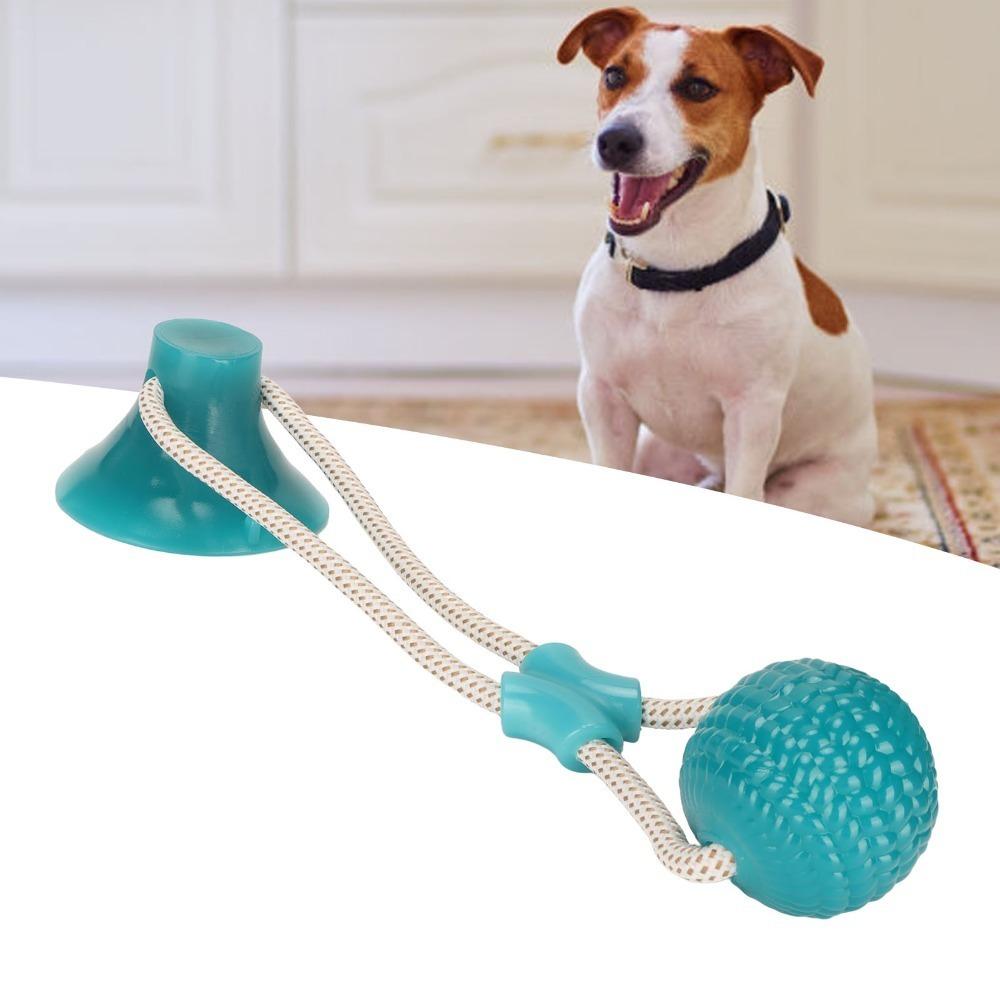 Green Spherical Dog Tug Rope Ball Flexible Rubber Self Play Pet Toy  Indoor Play