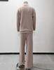 2025 European Style Brown Two-Piece: Long Sleeve High Neck Hoodie & Elegant Wide-Leg Pants