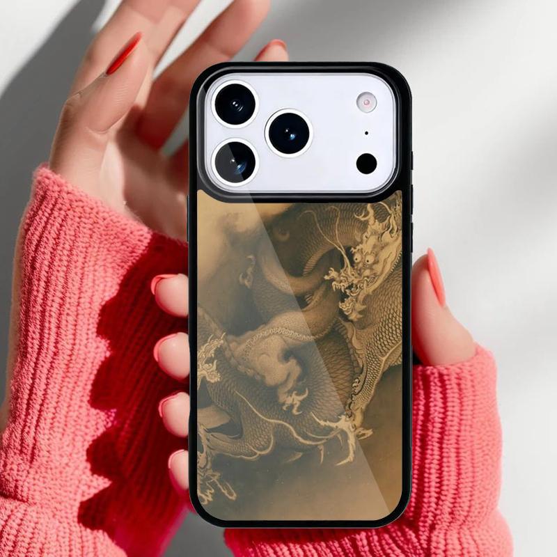 Japanese Dragon Style Phone Case for iPhone 17 16 15 14 13 Pro Max Back Cover for 12 11 Pro Coque