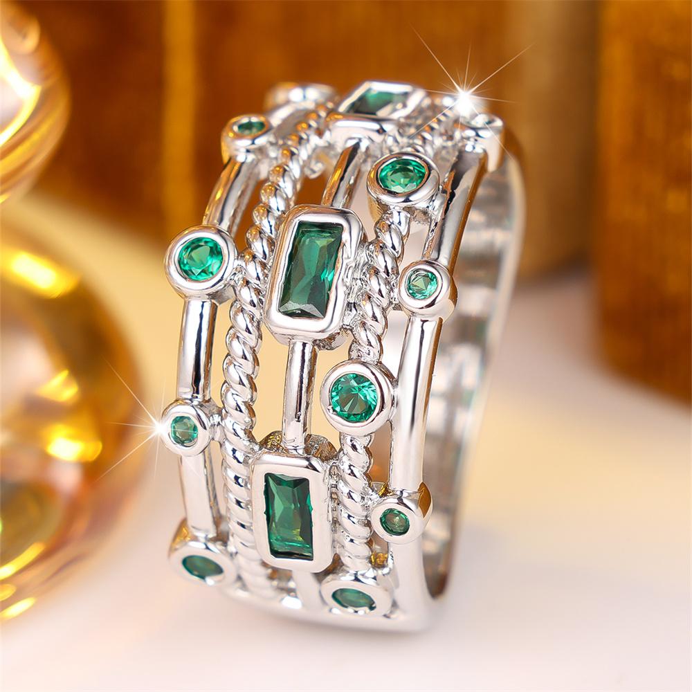 Grüner Kristall Mehrschichtiger Stein Geometrische Zirkonringe Für Damen Vintage Kupferfarbe Verlobungsring Hochzeits Schmuck Zubehör 10 gray