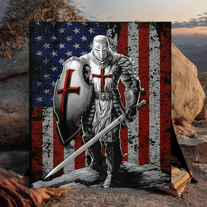 1PC Knightly Valor And Patriotism Flannel Blanket Gift, Suitable for Both Men And Women, Soft Ideal for Beds And Sofa, Birthday Or Christmas Gift