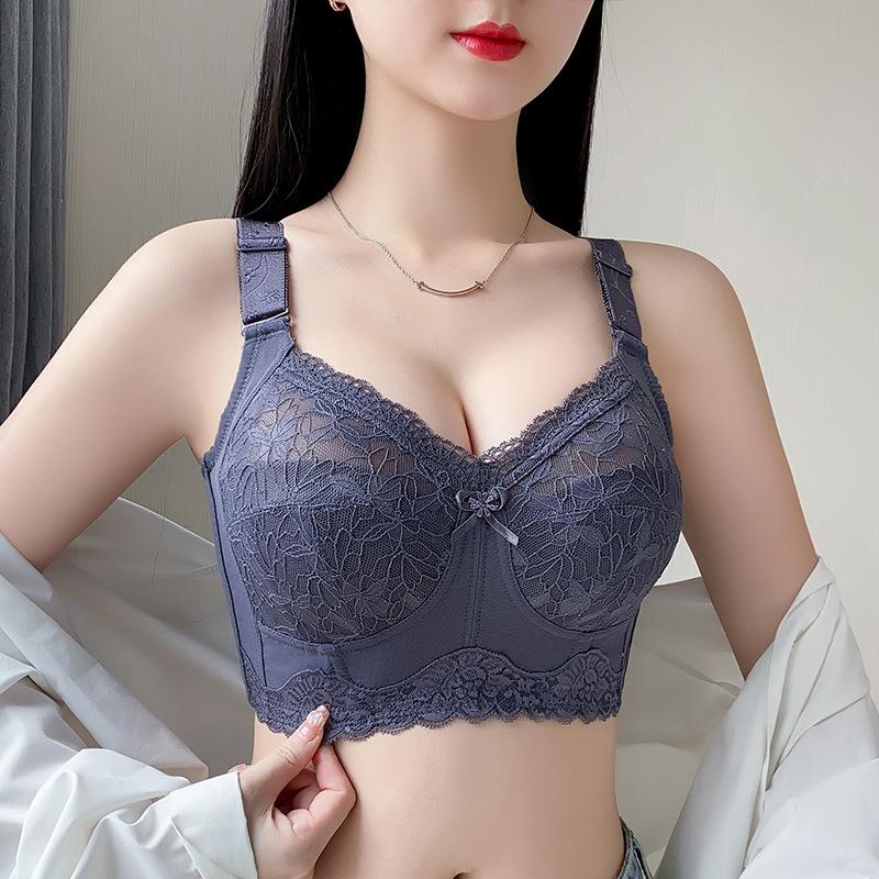 

Бюстгальтер полной чашки для женщин без косточек, кружевной, с тонкой чашкой, больших размеров, регулируемое нижнее белье, бюстгальтер пуш-ап 42/95E темно-синий