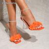 Sexy Square Toe Sandals Flower High Heels for Women Wedding Prom Bridal Party Dress Shoes Women's Fashion Ankle Straps Sandals