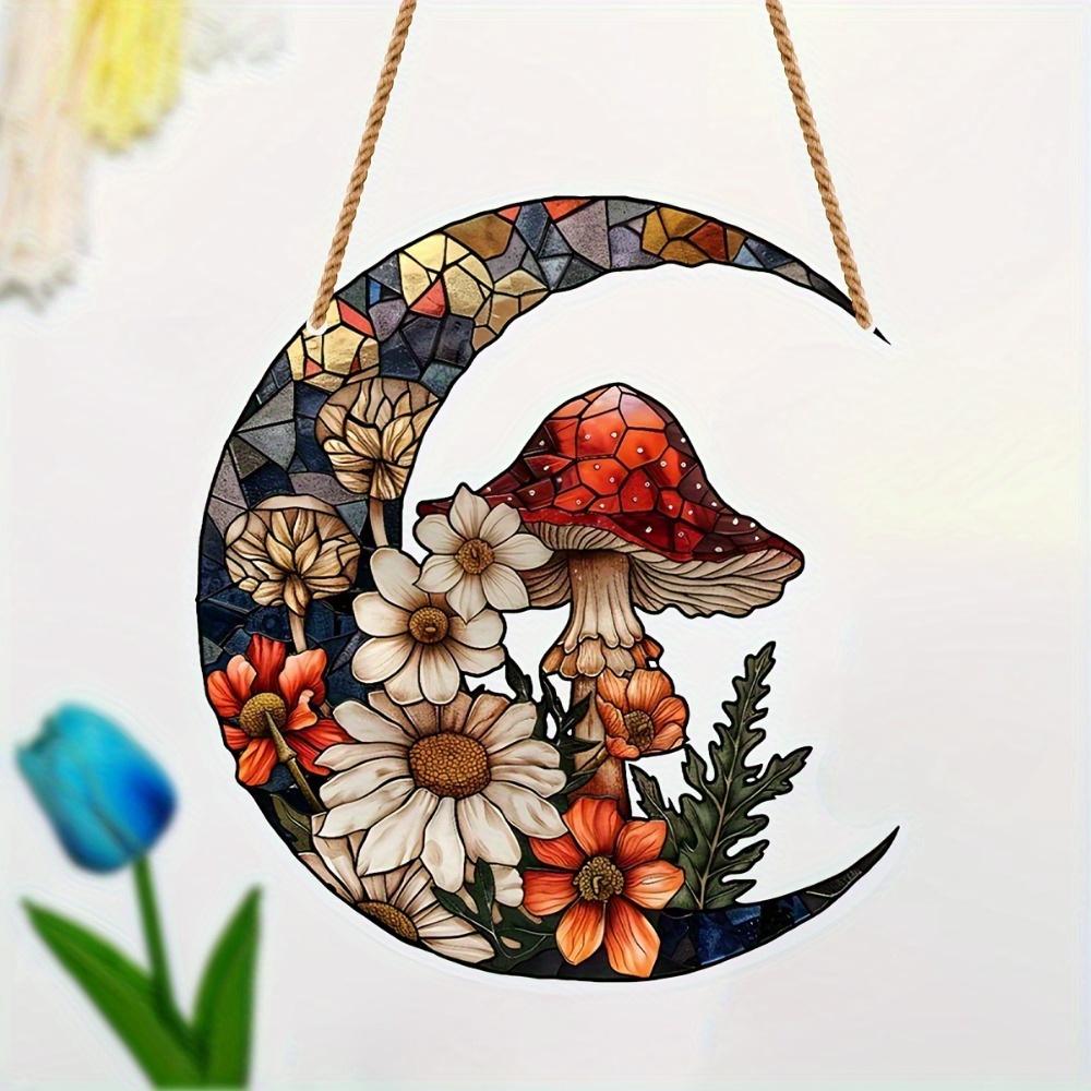 

Moonlit Mushroom & Floral Acrylic Window Hanging - Indoor/Outdoor Home and Garden Decor чистый