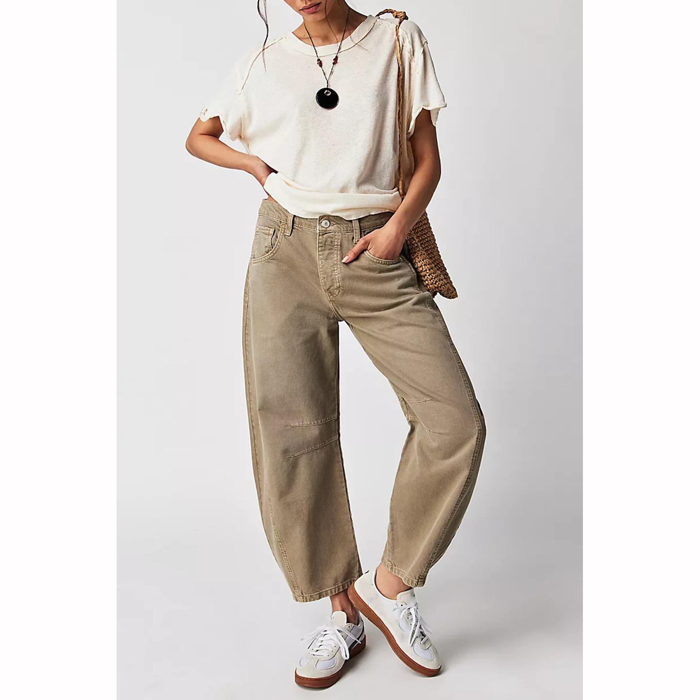 

Высокие джинсы модные широкие женские повседневные мешковатые джинсы средней талии XXS хаки