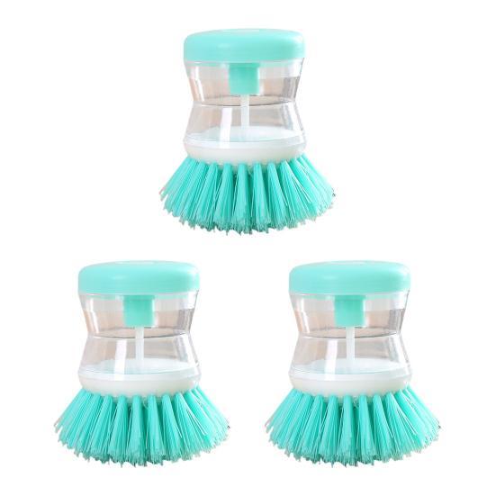 3Pcs Cleaning Brush Ergonomic Design Powerful Cleaning Hard Bristles Liquid-Adding Feature Soap Dispenser Dish Brush