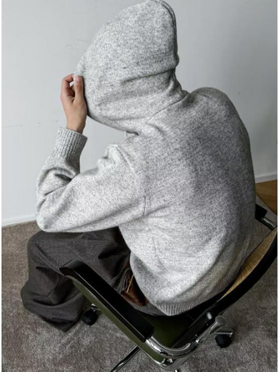 Men's Arctic Fleece Hooded Knit Cardigan, Korean Style Loose Sweater Coat, Thick Autumn Winter Casual Hoodie