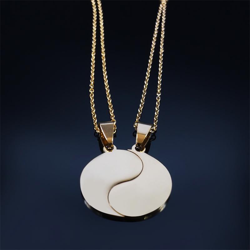 2PCS Yin Yang Tai Chi Gossip Stainless Steel Necklaces Couple Pendants Necklaces Jewelry Bijoux Acier Inoxidable Femme N2052S01