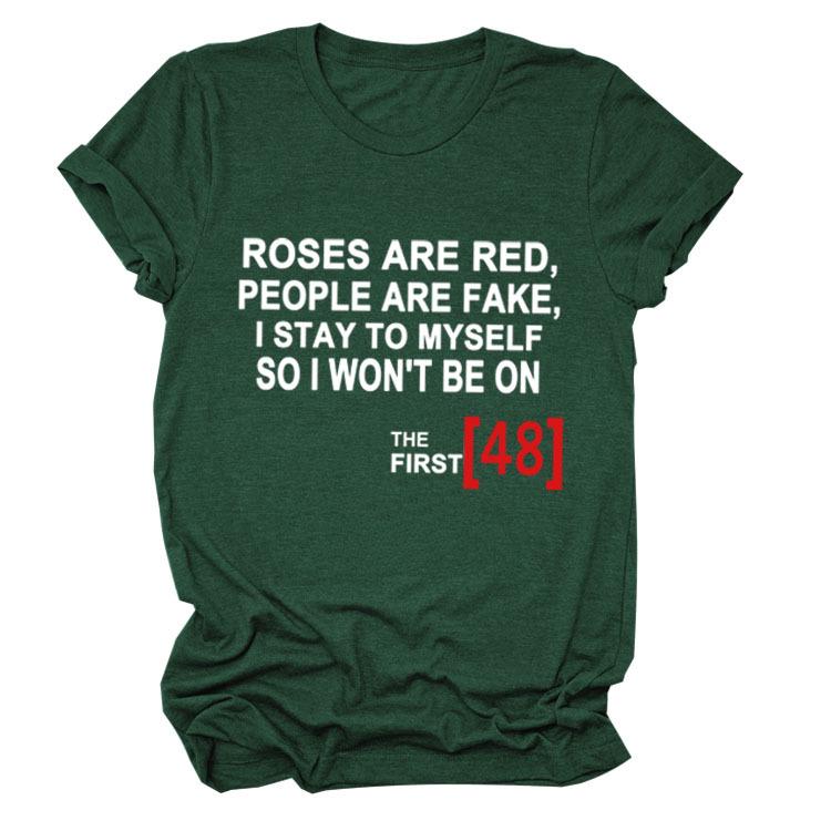 Roses Are Red Women's Loose Round Neck T-Shirt - Short Sleeve, Simple Design, 2021