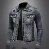 Denim Jacket Men's Spring and Autumn American Vintage Distressed Trend Slim Biker Jacket Cargo Casual Top for Men