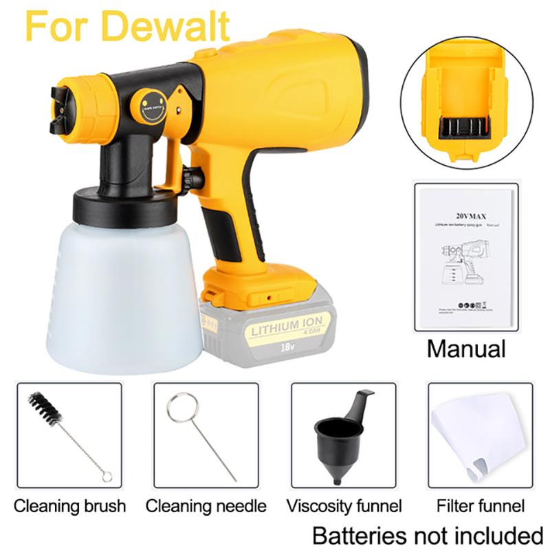 

1000ML Cordless Electric Spray Gun for Dewalt 20V Li-ion Battery Paint Sprayer Auto Furniture Coating Airbrush (No Battery)
