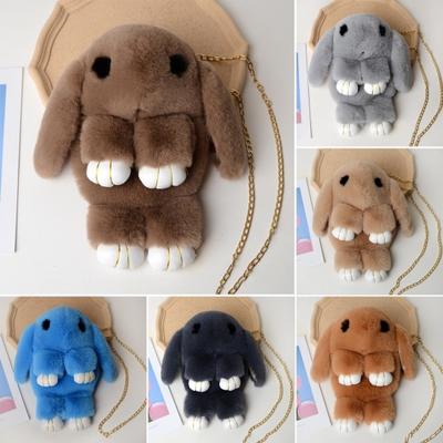 Bolsa mensageiro dos desenhos animados coelho shapr peludo macio toque de pelúcia corrente alça de ombro grande capacidade fechamento com zíper bolsa senhora shoudler bolsa crossbody