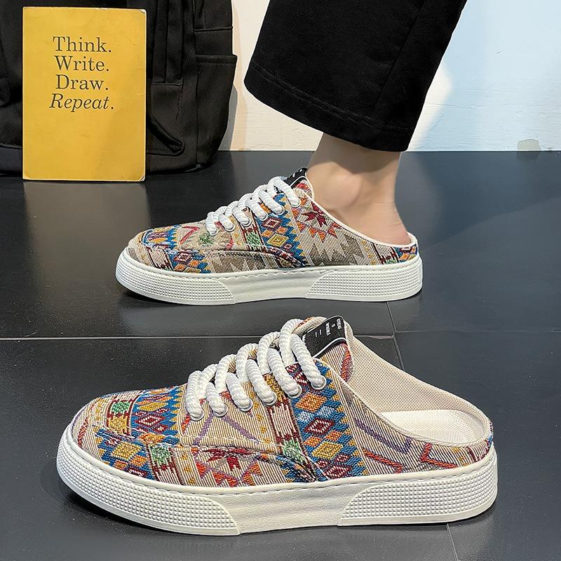 Canvas Shoes Men's Summer Niche Trendy Brand Sports Breathable Board Shoes Men's Versatile Heel-less Half-pedal Slippers