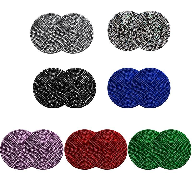 2Pcs Diamond Car Coaster Water Cup Slot Non-Slip Mat Silica Gel Pad Cup Holder Mat Car Gadget Bling Car Accessories for Woman
