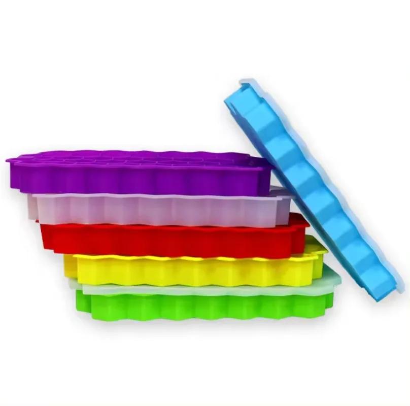 1PC Ice Cube Tray Silicone Flexible 37 Cubes Ice Trays Freezer with Lid for Chilled Drinks Whiskey Cocktails Kitchen Accessories