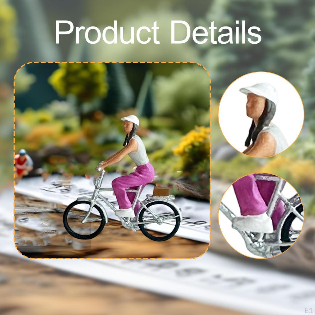1/64 Scale Girl with Bike Model Resin Cycling Tiny People for Sand Table Desktop