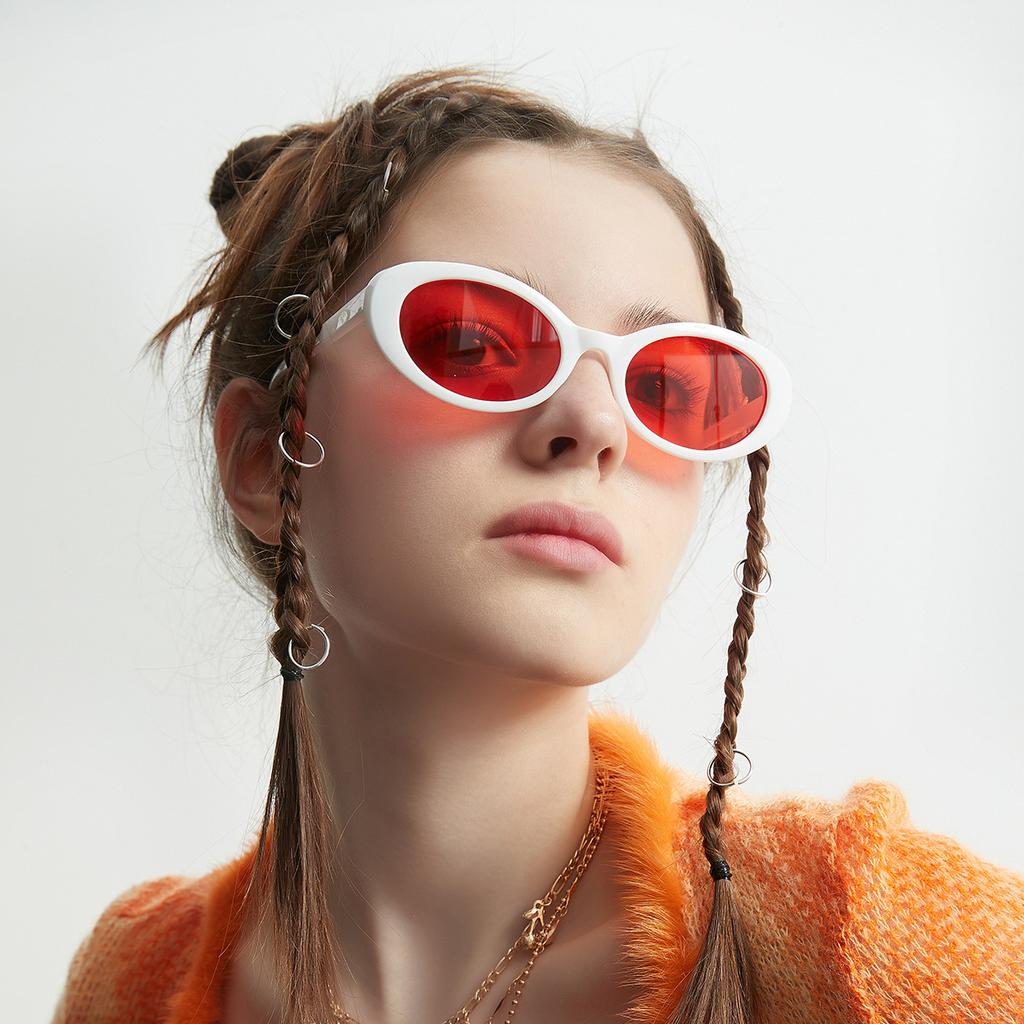 81381 Bonbonfarbene Sonnenbrille mit kleinem Rahmen Damen, Beliebte Farbe Gläser Retro Brille UV-Schutz