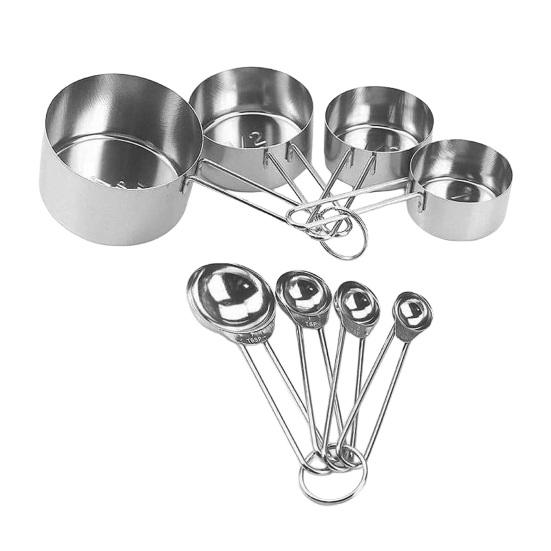 Stainless Steel Measuring Cup Measuring Spoon Set Ergonomic Handles Measuring Cups & Spoons Set Dishwasher Safe Kitchen Tools for Cooking &