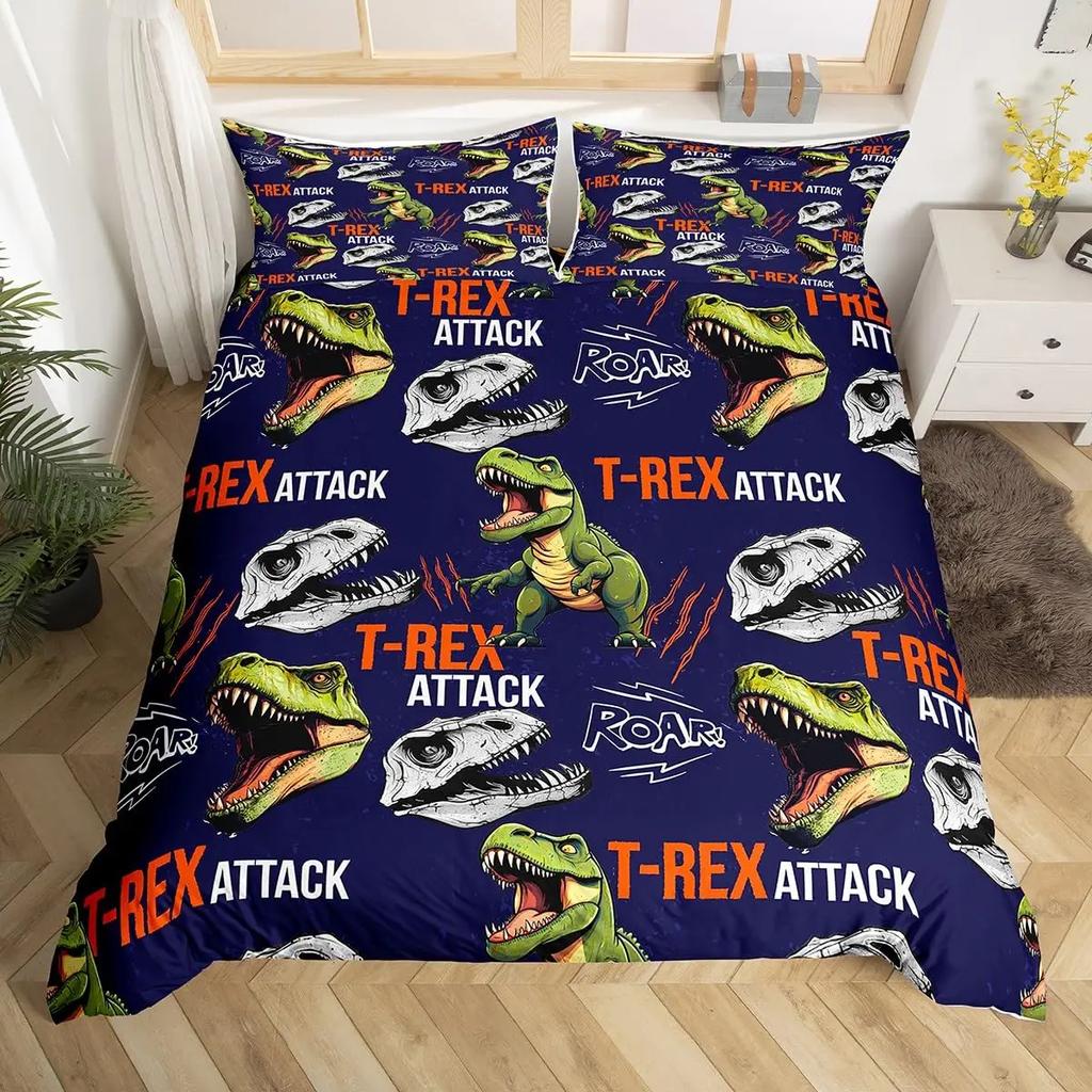 Kawaii Dinosaur Duvet Cover Queen Size For Kids, Cute Colorful Cartoon Soft Comforter Covers With Zipper Closure Bedroom Bedding