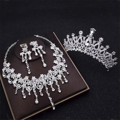 Barock Kristall Wassertropfen Brautschmuck Sets Strass Tiaras Krone Halskette Ohrringe für Braut Hochzeit Schmuck