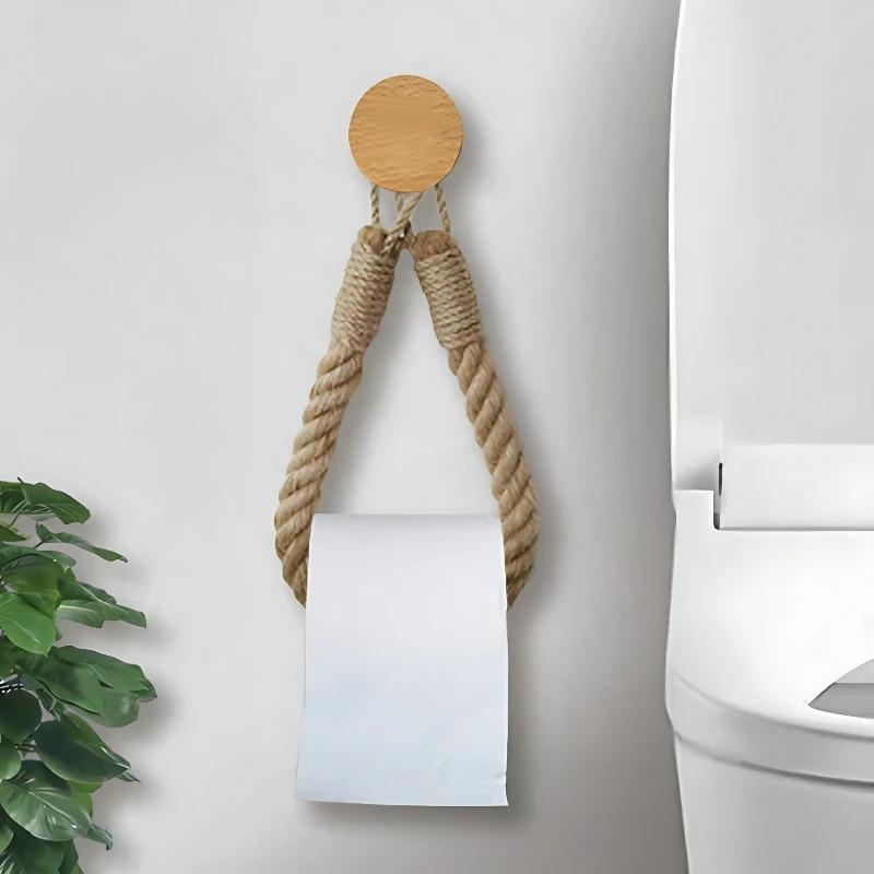 1-10PCS Rustic Rope Toilet Paper Holder No Drilling Adhesive Mounted Bathroom Storage Rack Towel Rack for Home and Hotel