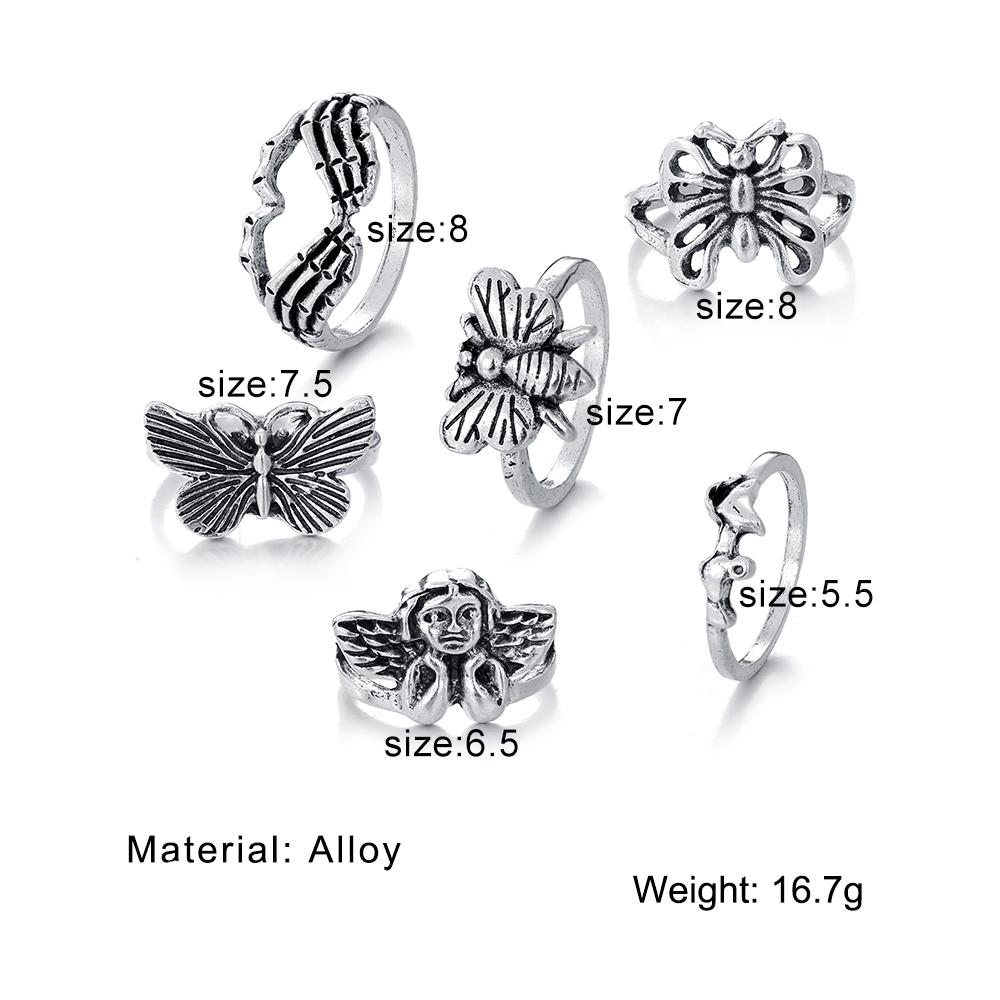 Squelette Palm Halloween Horreur Ange Fille Papillon Évidé Bijoux Bague Ensemble