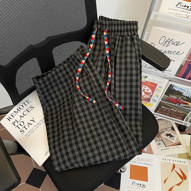 Plaid Lazy Wind Casual Pants Men's Trend Fashion Simple Casual Pants Retro Loose Wide Leg Versatile Pants