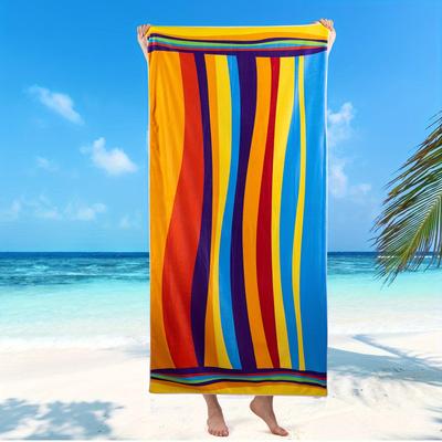 1pc Extra Large Striped Beach Towel - Ultra-Soft Microfiber, Quick-Dry & Sand-Free, Vibrant Tropical Stripes for Travel, Yoga,