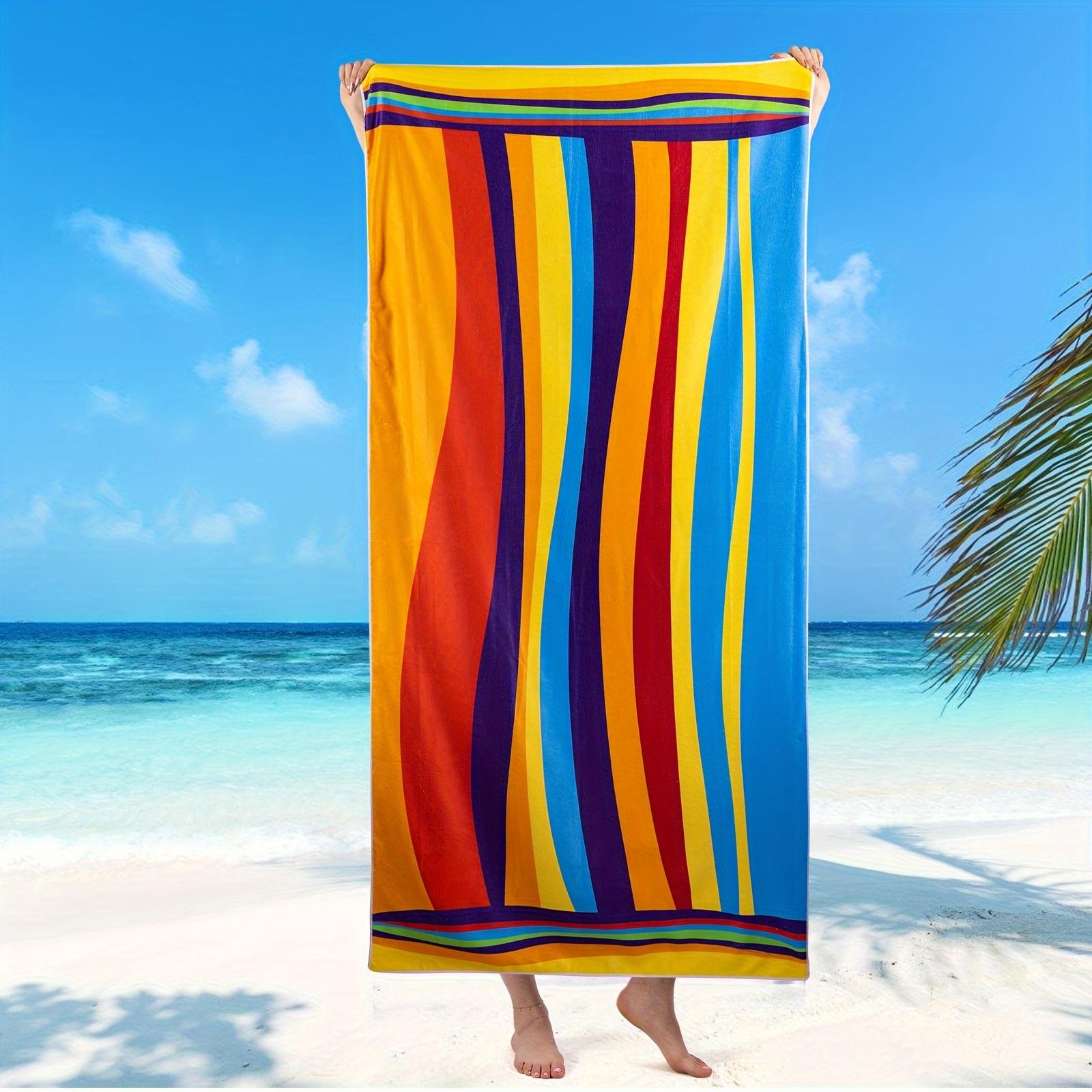 

1pc Extra Large Striped Beach Towel - Ultra-Soft Microfiber, Quick-Dry & Sand-Free, Vibrant Tropical Stripes for Travel, Yoga, W30*H60(CM)