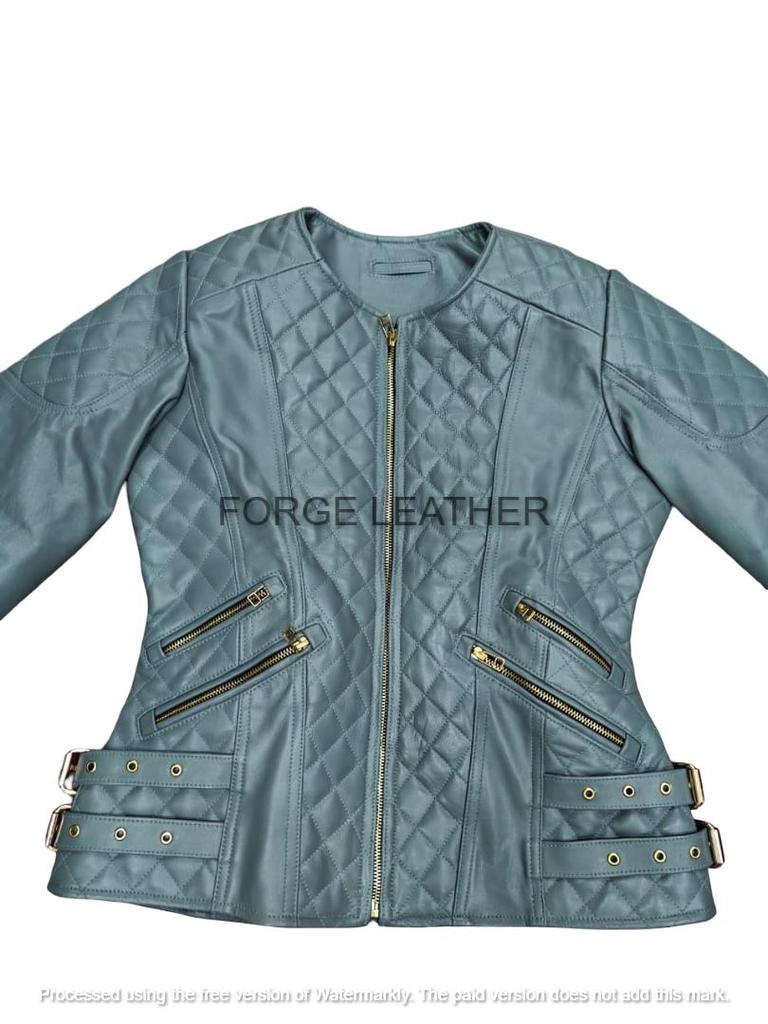 Elegante Giacca da Donna in Pelle Nuova Grigia Fatta a Mano Agnello Casual Biker Motociclista