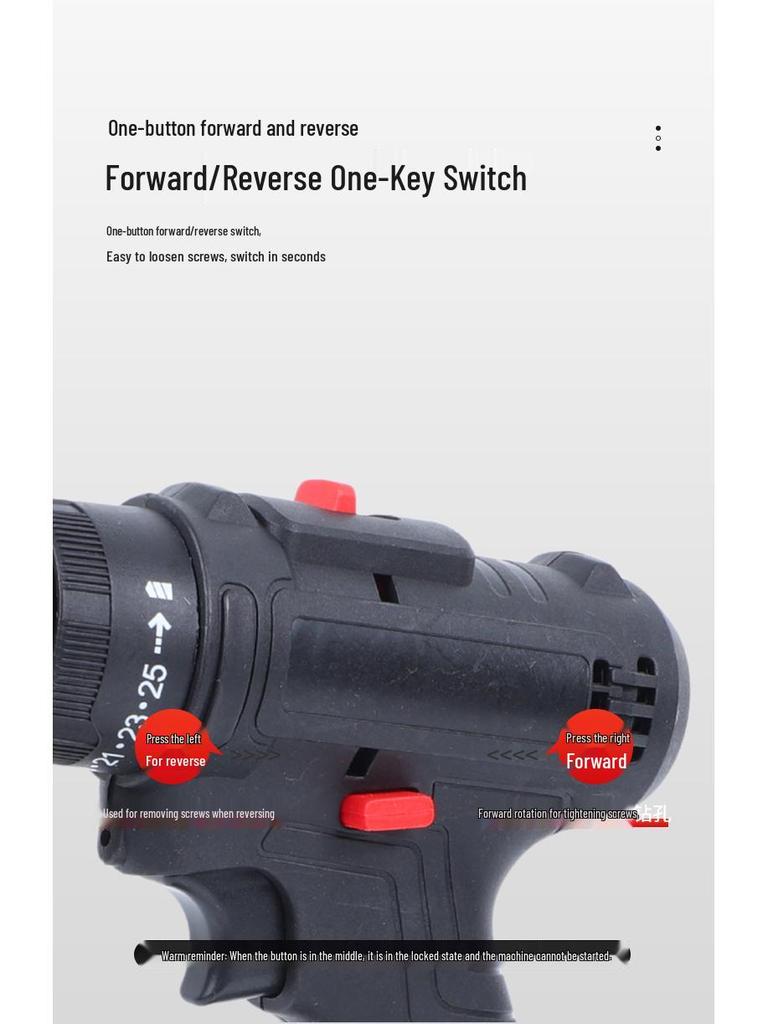 Rechargeable Brushless Lithium Electric Power Drill with Impact Drilling for Household and Screwdriver Functions