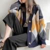 Frauen Pullover Herbst Winter Casual Plaid V-ausschnitt Strickjacken Einreiher Puff Ärmel Lose