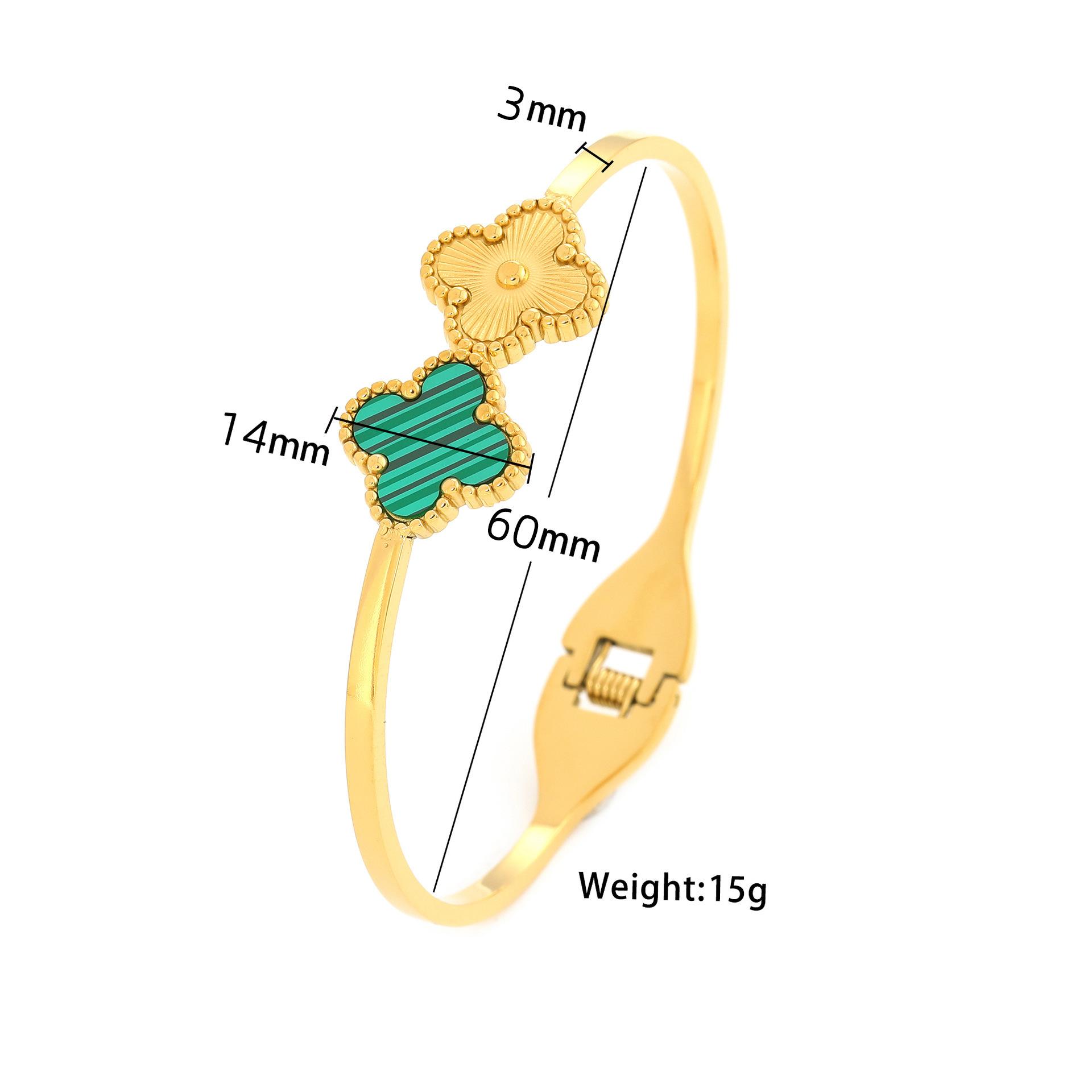 

18Kgold Clover высококачественный женский титановый стальной невыцветающий ювелирный браслет из титановой стали зелёный