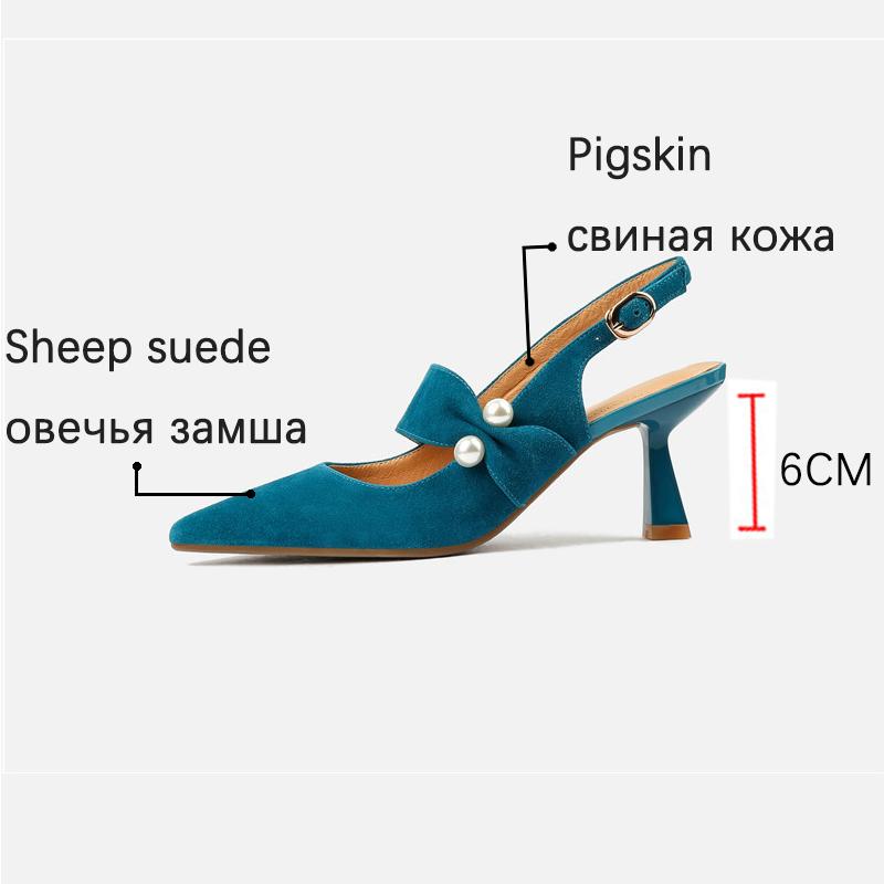 Fashion 2025 New Spring Suede Leather Slingbacks Pumps Fashion Pointed Toe Shallow High Heels Buckle Strap Heels for Women Women Shoes