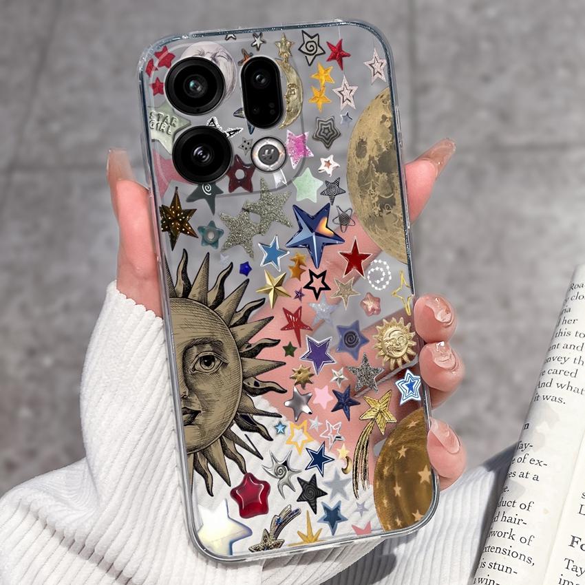 For Oppo Find X9 X8 X7 X5 Pro X2 Lite Reno8 Pro Pro+ Phone Case Black Cat Wine Glass Patterns Transparent TPU Protection Covers For Oppo Bumper Casing
