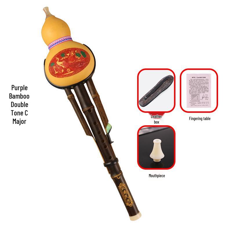 Purple Bamboo Double-Tone Hulusi C/B Flat Ethnic Instrument for Students and Beginners