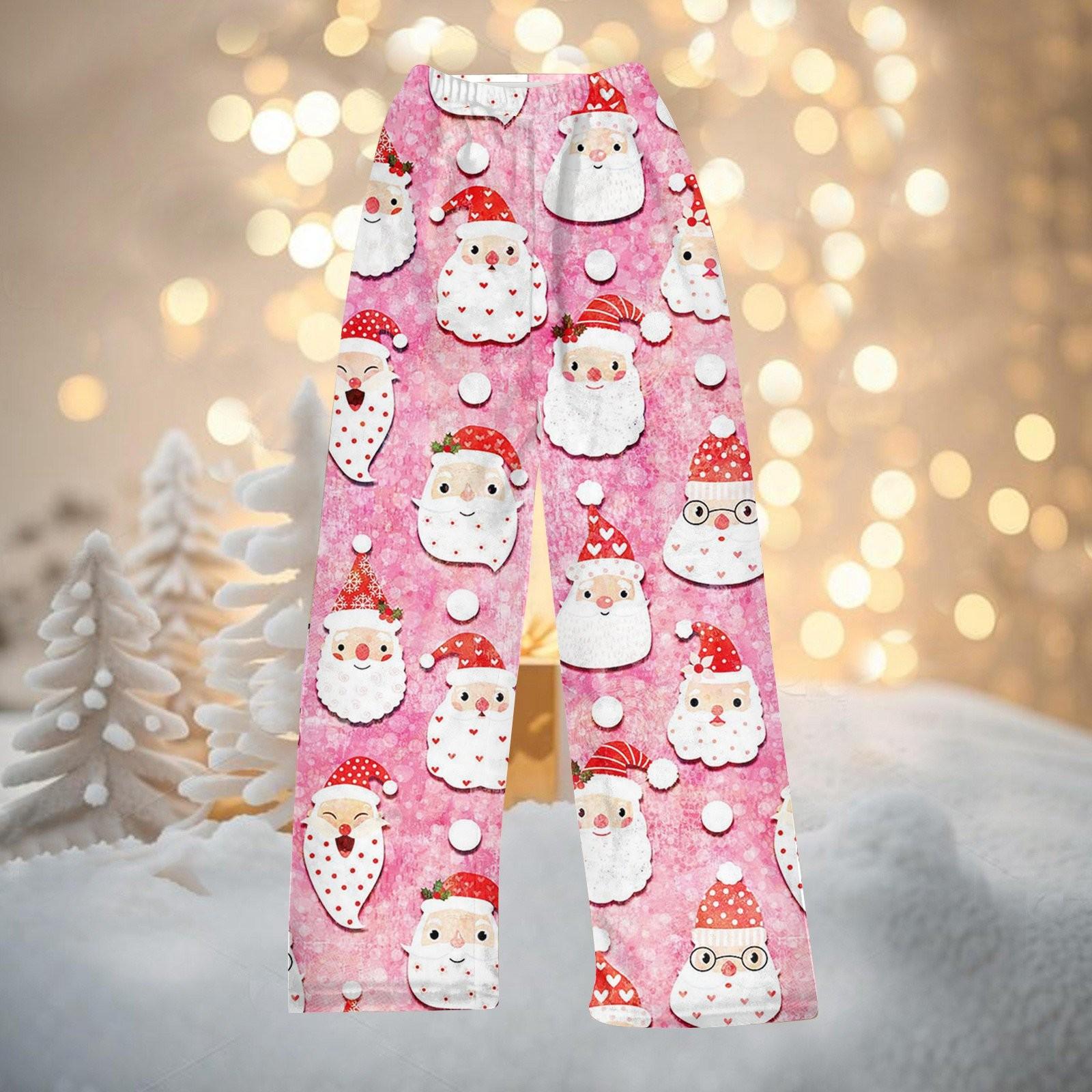

Женские модные плюшевые повседневные брюки с рождественским принтом для дома L розовый