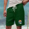 Men’s Casual Loose Fit Drawstring Waist Shorts with Hawaiian Beach Print Relaxed Linen Blend Summer Athletic Pants