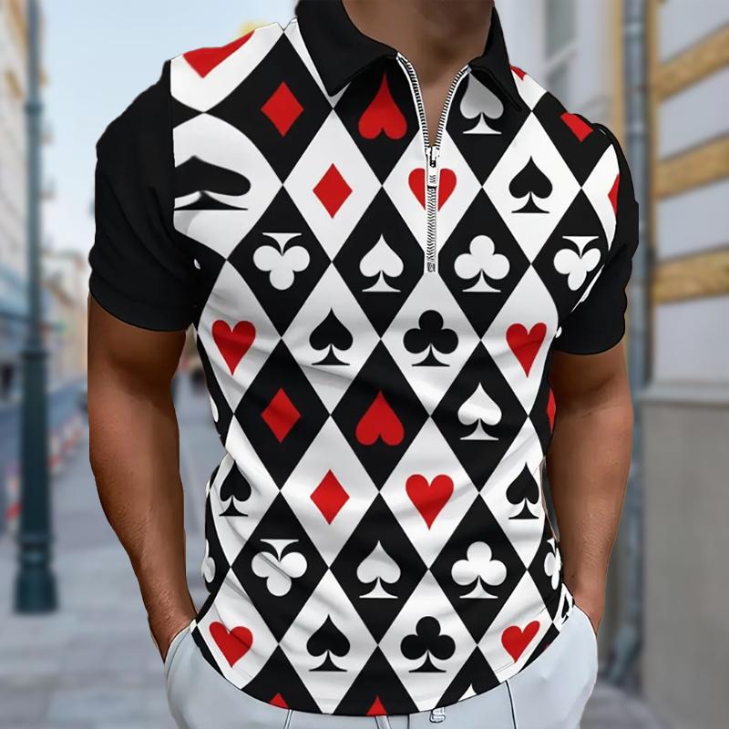 

Мужская рубашка поло повседневная на молнии с коротким рукавом модная повседневная на молнии лето весна стандартный крой покерный принт 3D принт рубашка 6XL зелёный