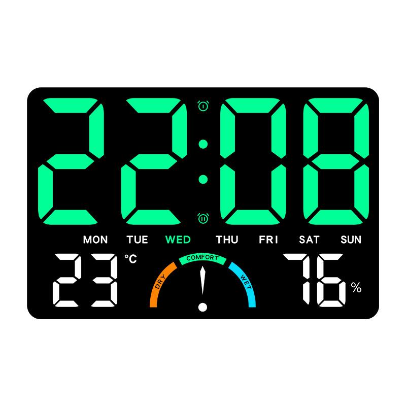 Large Digital Wall Clock TEMP Humidity Week Comfort Level 2 Alarm Snooze Table Clock 12/24H Count-up Countdown LED Clock
