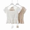 Crochet Knit Crochet Knit Top Tassel Hem Beach Cover Up Fashion Hollow Out Blouse  Vacation