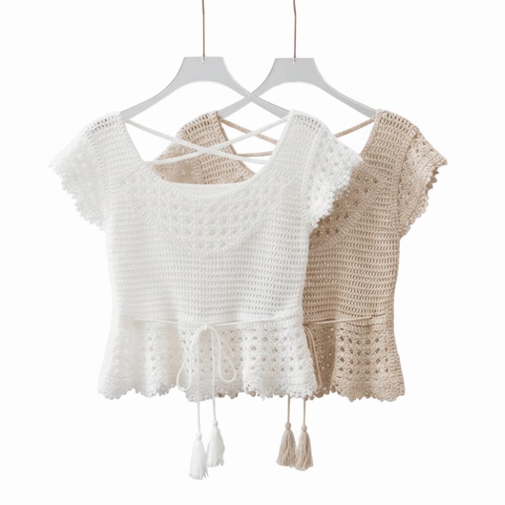 Crochet Knit Crochet Knit Top Tassel Hem Beach Cover Up Fashion Hollow Out Blouse Vacation