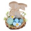 Rustic Farmhouse Easter Bunny Wooden Table Decoration Rabbit Holding Eggs Flowers Vintage Wood Bunny Spring Table Centerpiece