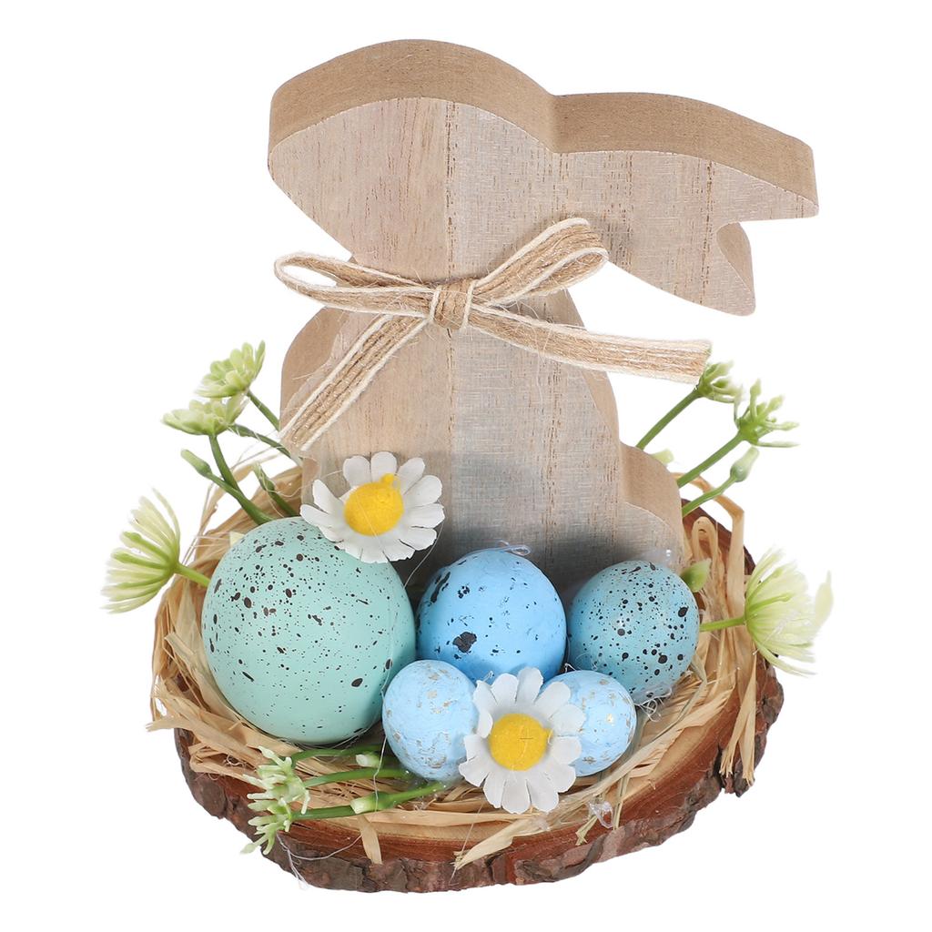 Rustic Farmhouse Easter Bunny Wooden Table Decoration Rabbit Holding Eggs Flowers Vintage Wood Bunny Spring Table Centerpiece