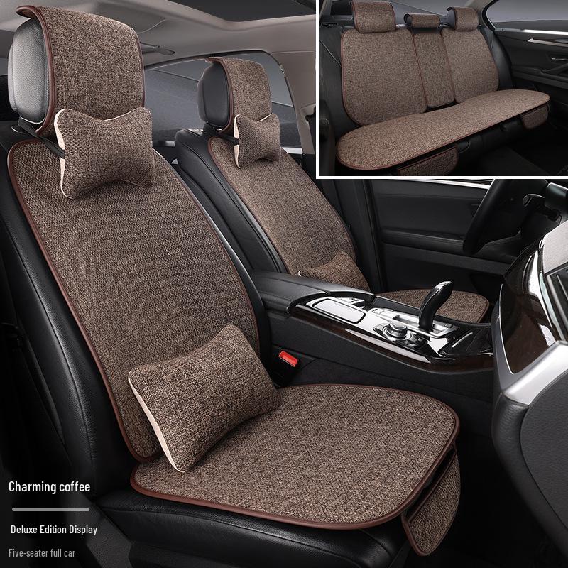 Comprehensive All-Season Linen Seat Cushion Set for Five-Seater Cars