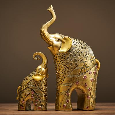 Zlatá moderní zlatá sloní pryskyřice Domácí dekorace Doplňky Řemesla pro sochařství Socha Ornamenty Matka a dítě Obývací pokoj
